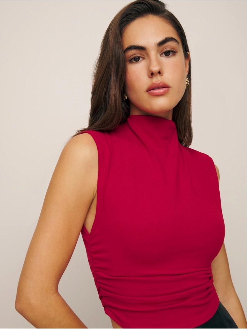 Reformation Lindy Red Ruched Top